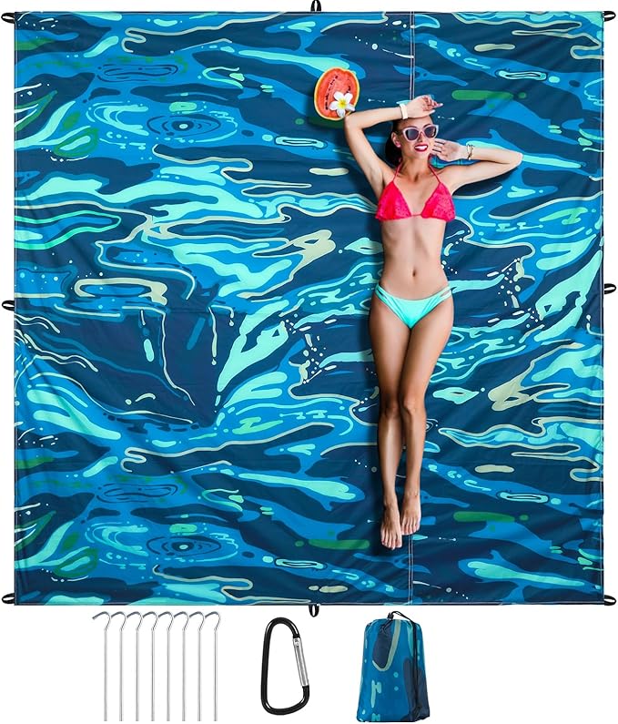 Beach Blanket Sandproof Beach Mat,118" X 110" for 1-8 Adults,Lightweight Quick Drying Picnic Mat for Travel, Camping, Hiking,Portable Beach Blanket