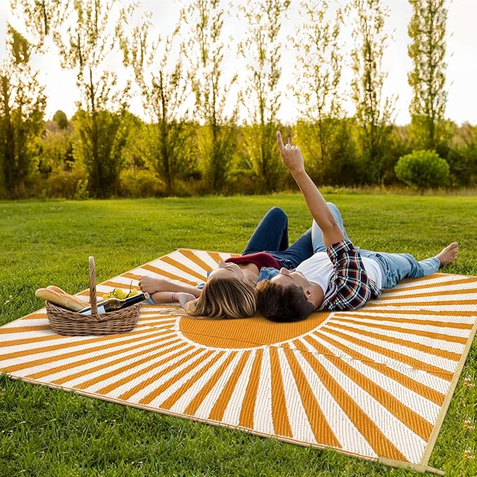 Anidaroel Outdoor Area Rug for Patio Clearance 8x10ft Waterproof, Reversible Plastic Straw Rug Outside Rug, RV Mat for Camping, Porch, Balcony, Pool Deck (Orange,8‘x10')