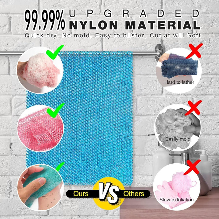 3-Piece African Net Bath Sponge Set | Exfoliating Body Scrubber | Black, Blue, Brown