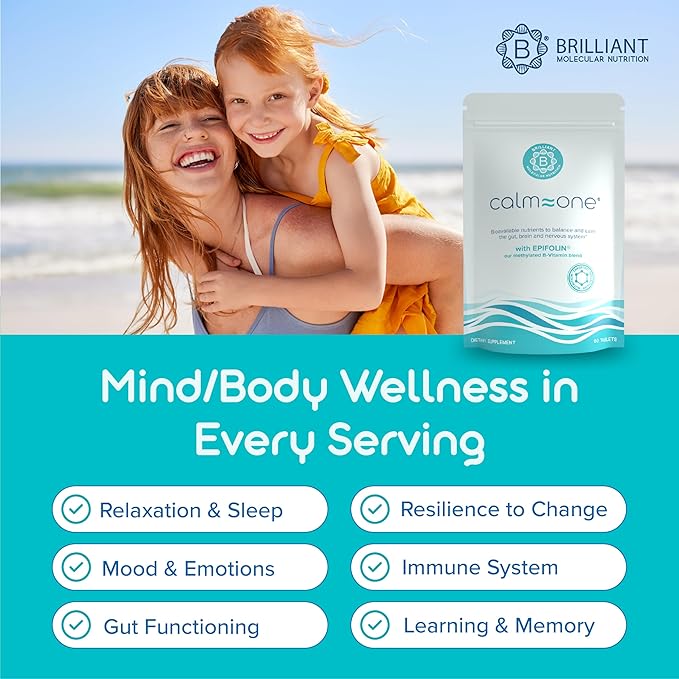 CalmOne Dietary Supplement for Adults & Children - Natural Calm to Balance The Gut, Brain & Nervous System - Fast Support for Anxiousness, Overwhelm, Sleep & Relaxation - 60 Chewable Tablets