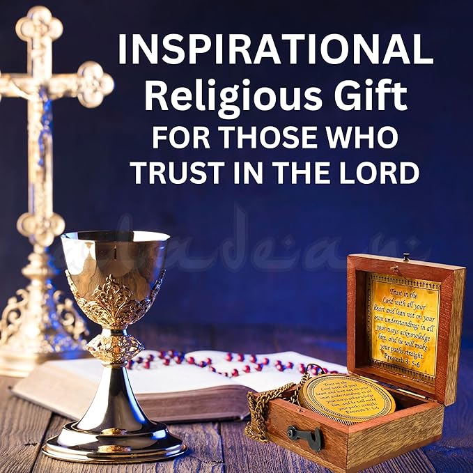 Trust in The Lord - Proverbs 3: 5-6 Engraved Compass, Wood Box Greeting, Inspirational Gift Men, Christian Boys Baptism Gifts, Graduation Day