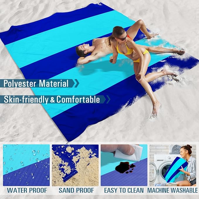 Beach Blanket Sandproof Waterproof 10'×9' 1-8 Adults Oversized,Compact Lightweight Durable Beach Mat for Travel Camping Hiking Picnic Blanket