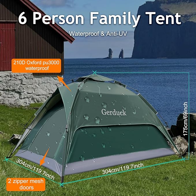 3-in-1 Instant Pop Up Tents for Camping, 2/4/6 Person Camping Tent,60s Automatic Quick Easy Setup Tent, Waterproof Stand Up Family Tents for Camping,Outdoor, Hiking,Beach