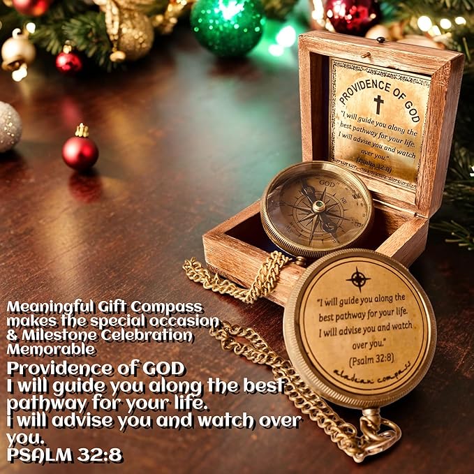 Divine Path Engraved Compass - I Will Guide You - Psalm 32:8" Quote | Inspirational Gifts for Men Women, Uplifting Spiritual Heavenly Faith Gift Boys Girls