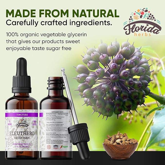 Eleuthero Tincture, Organic Eleuthero Extract (Siberian Ginseng, Eleutherococcus senticosus)