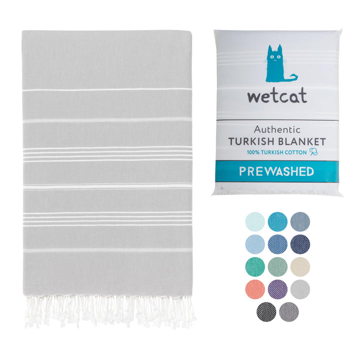 WETCAT Turkish Beach Blanket Sandproof 82x82, Soft 100% Turkish Cotton Blanket, Extra Large Sand Free Picnic Blankets & Beach Essentials – Light Grey