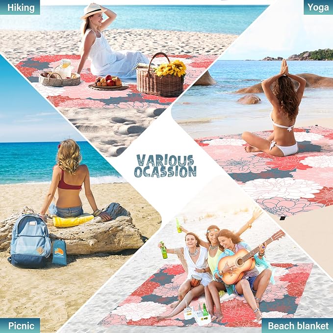 Beach Blanket Waterproof Sandproof 1-7 Adult Oversized 78 '' × 81 '' Lightweight Durable Compact Sand Free Beach Mat for Travel Camping Hiking Picnic Blanket Extra Large