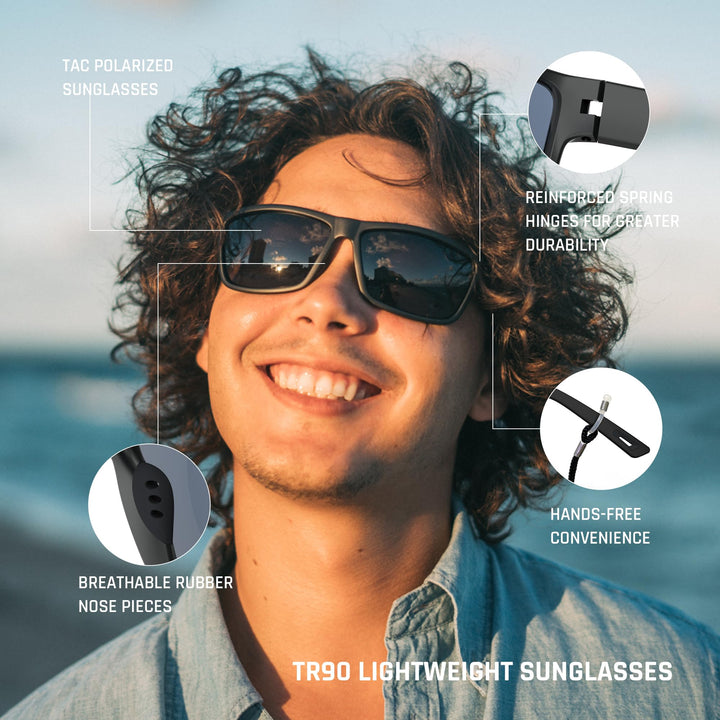 TOREGE Polarized Sports Sunglasses for Men and Women Cycling Running Golf Fishing Sunglasses TR26 (Black Frame & Grey Lens)