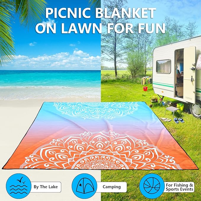 AISPARKY Beach Blanket Waterproof Sandproof, Oversized Large Beach Mat 79" X 83"/120"x108" for 1-8 Adults, Quick Drying&Compact&Lightweight, Picnic Mat Vacation Essentials for Beach Camping Travel