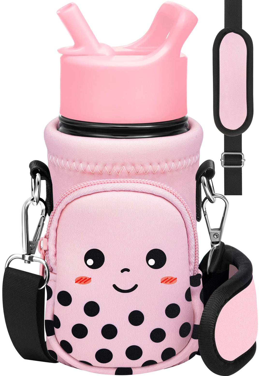 Miss Adola Water Bottle Carrier with Strap Cartoon Water Bottle Bags Holder for Kids Boys Girls Cute Neoprene Insulated Bottle Bag for 10/12/14/16/18Oz Stainless Steel Glass Bottles Sleeve, Milk Tea