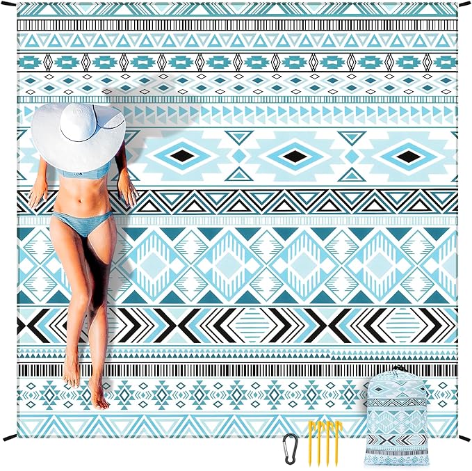 AISPARKY Beach Blanket Waterproof Sandproof, Oversized Large Beach Mat 79" X 83"/120"x108" for 1-8 Adults, Quick Drying&Compact&Lightweight, Picnic Mat Vacation Essentials for Beach Camping Travel