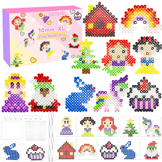 10MM Fuse Beads Kit for Kids - Mixed Colors Fuse Beads Craft Set with Pegboards, Ironing Papers and Accessories, XL Iron Bead for Craft, DIY Arts and Crafts Toys for Kids Gifts for Girls Boys Age 5+