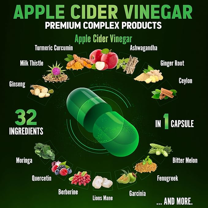 Zolotus (2 Packs) 60 Capsules Apple Cider Vinegar Capsules 32 in 1, with Turmeric, Cinnamon, Milk Thistle, Berberine, Elderberry, Quercetin