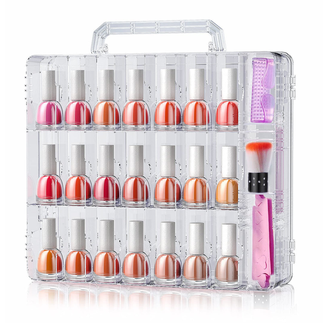 Subay Portable Nail Polish Organizer, Clear Double Side Nail Polish Holder,Gel Nail Storage For 48 Bottles With 6 Adjustable Div