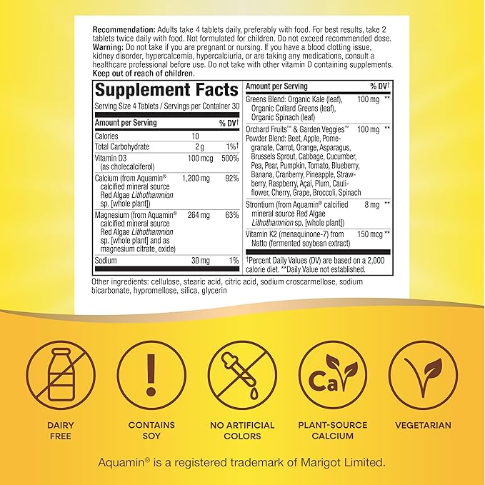 Nature's Way Alive! Calcium Max Absorption, Bone Support*, Plant Source Calcium, Vitamin D3 & K2, Magnesium, 120 Tablets (Packaging May Vary)