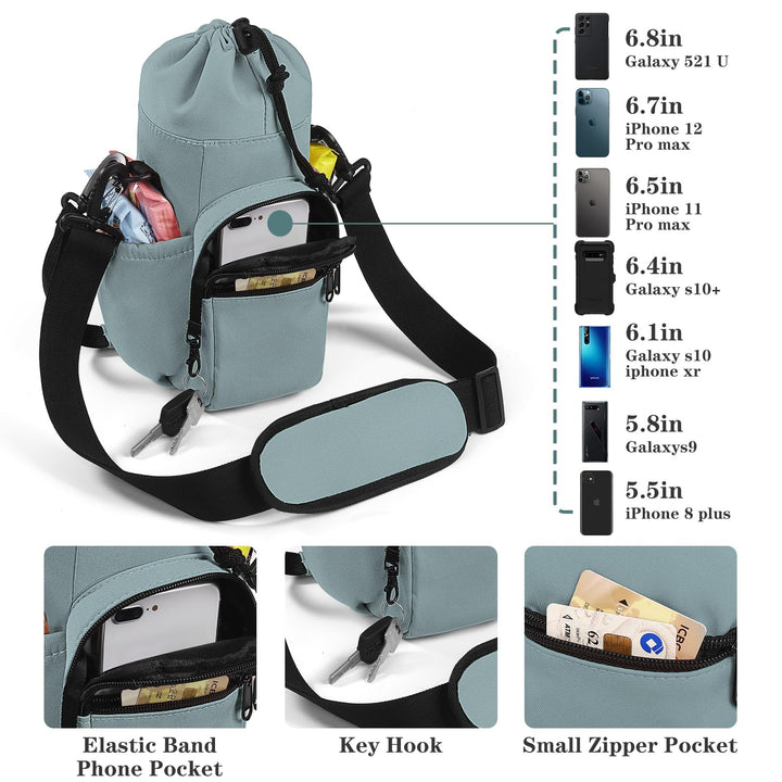 FCQQYWZ Half Gallon Water Bottle Sling Bag Case,64/87oz Insulated Crossbody Water Bottle Pouch Holder Sleeve for Walking with Strap and Pockets for Men/Women Walking Hiking Camping Travel (Turquoise)