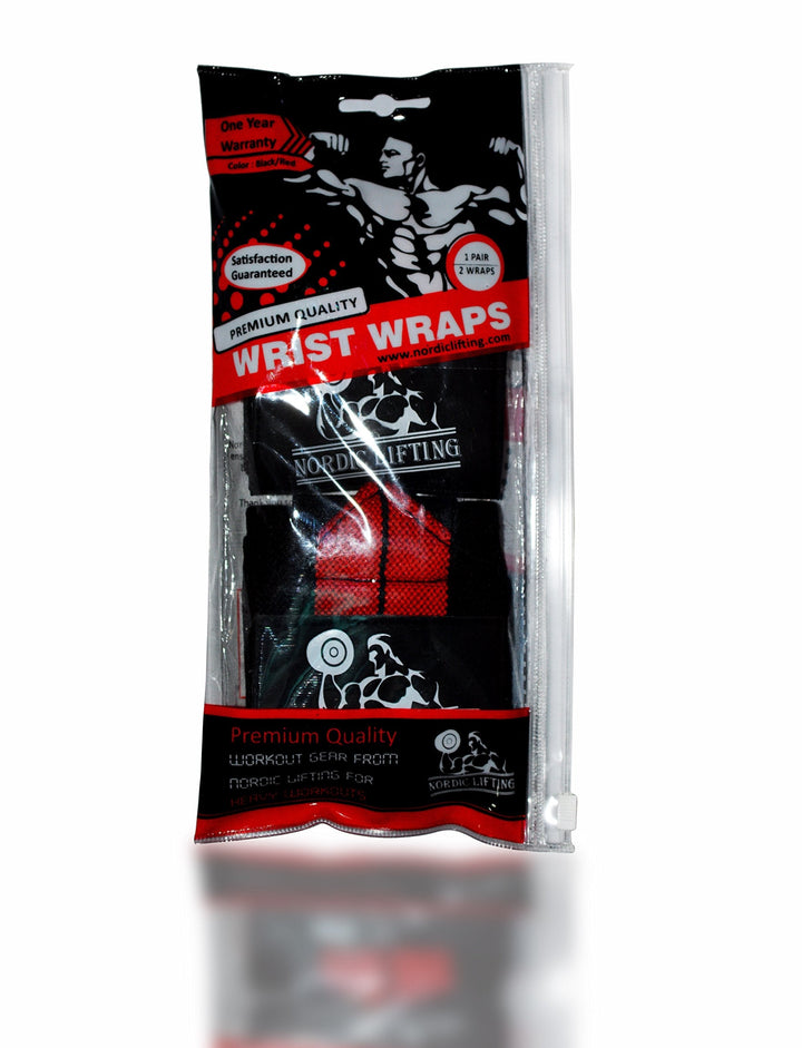Nordic Lifting Wrist Wraps (1 Pair/2 Wraps) 14" for Weightlifting | Cross Training | Powerlifting - For Women & Men - Hand Strength & Support During Weight Lifting (Red) - 1 Year Warranty