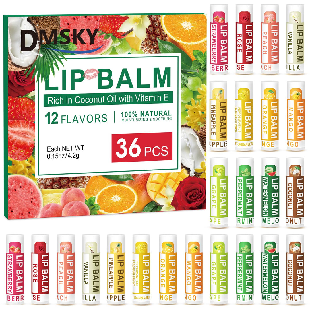 Dmsky 36 Pack Lip Balm, Natural Lip Balm Bulk With Vitamin E And Coconut Oil, Lip Care Product, Moisturizing Soothing Chapped Li
