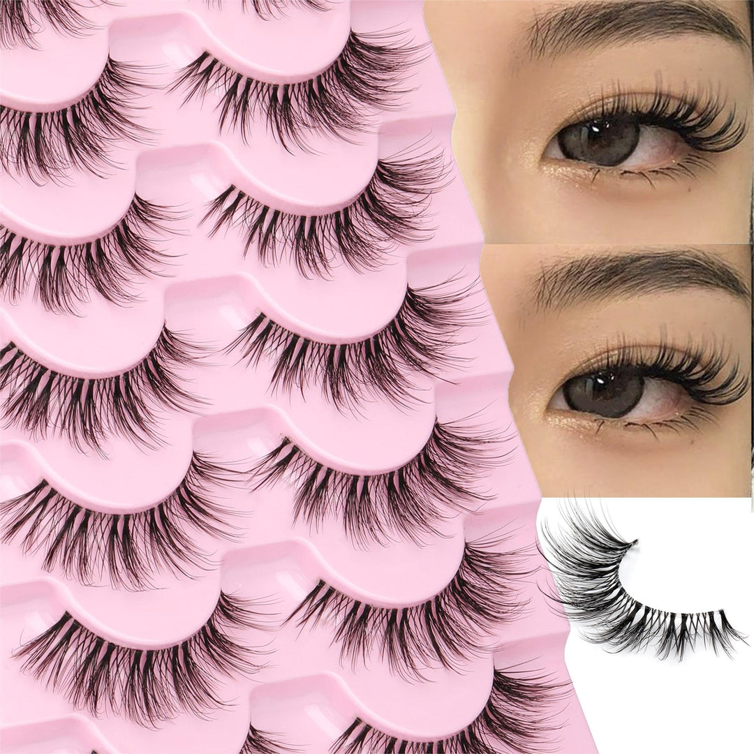 False Eyelashes 3D Wispy Natural Lashes 16mm Mink Lashes Natural Look Clear Band Cat Eye 7 Pairs Fake Eye Lash Pack by EYDEVRO