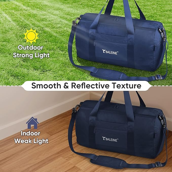 BALEINE Gym Bag for Women and Men, Small Duffel Bag for Sports, Gyms and Weekend Getaway, Waterproof Dufflebag with Shoe and Wet Clothes Compartments, Lightweight Carryon Gymbag (Blue)