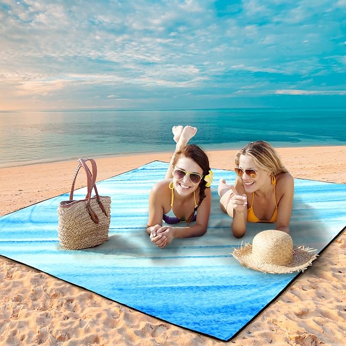 Beach Blanket Waterproof Sandproof Beach Mat 79" X 83" /10'x9'for 2-8 Adults Quick Drying Outdoor Picnic Mat Beach Accessories for Travel, Camping, Hiking