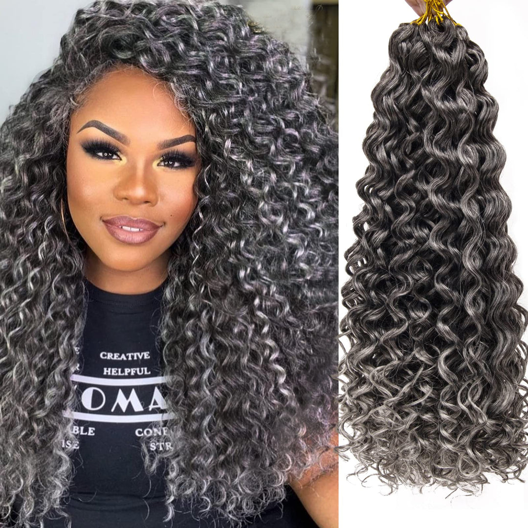 8 Packs Curly Crochet Hair GoGo Curl Crochet hair for Black Women Deep Wave Braiding hair,Synthetic Bohemian Crochet Braid Water Wave Crochet hair Extensions(Tgrey, 18inch)