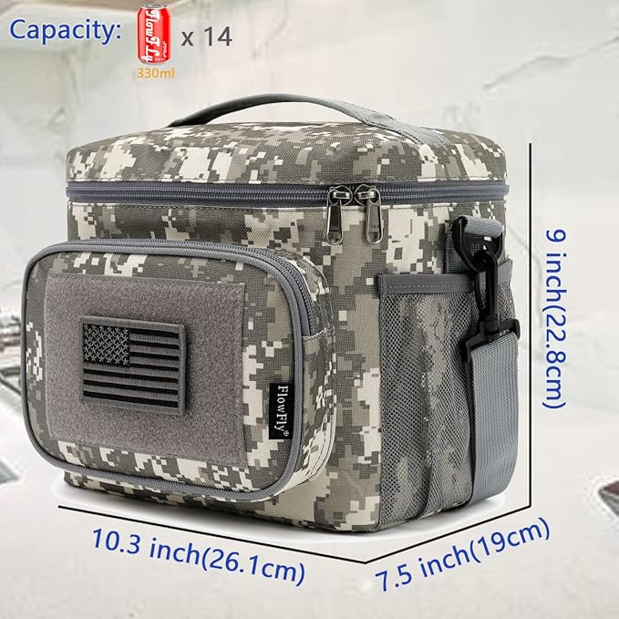 FlowFly Tactical Lunch Bag Large Insulated Lunch Box Cooler Tote for Men, Women with MOLLE/PALS Webbing (Digital#Camo, Medium)