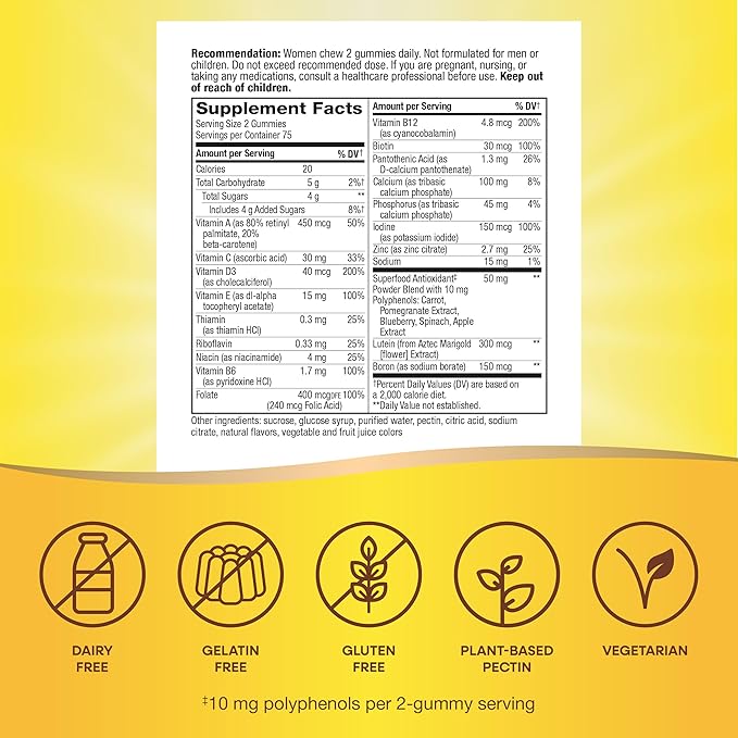 Nature's Way Alive Women’s 50+ Daily Gummy Multivitamins, Supports Multiple Body Systems*, Supports Healthy Heart, Brain & Bones,* B-Vitamins, Mixed Berry Flavored, 150 Gummies (Packaging May Vary)