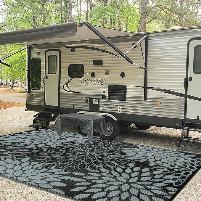 Anidaroel Patio Rugs Outdoor 9x12 Clearance Waterproof, Reversible Camping Rugs for Outside RV, Tropical Plastic Straw Outside Area Rugs for Camping, Backyard, Pool Deck, Trailer(9'x12')