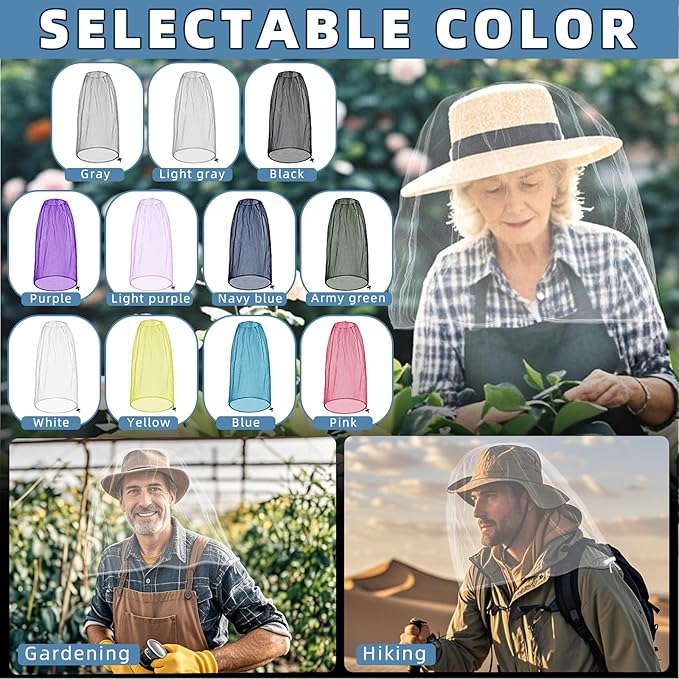 2 Pack Ultra Large Mosquito Net 42x25 Inches Mosquito Head Net Oversized Insect Netting Bug Fits Most Hats for Gardening Hiking Fishing Traveling(White)