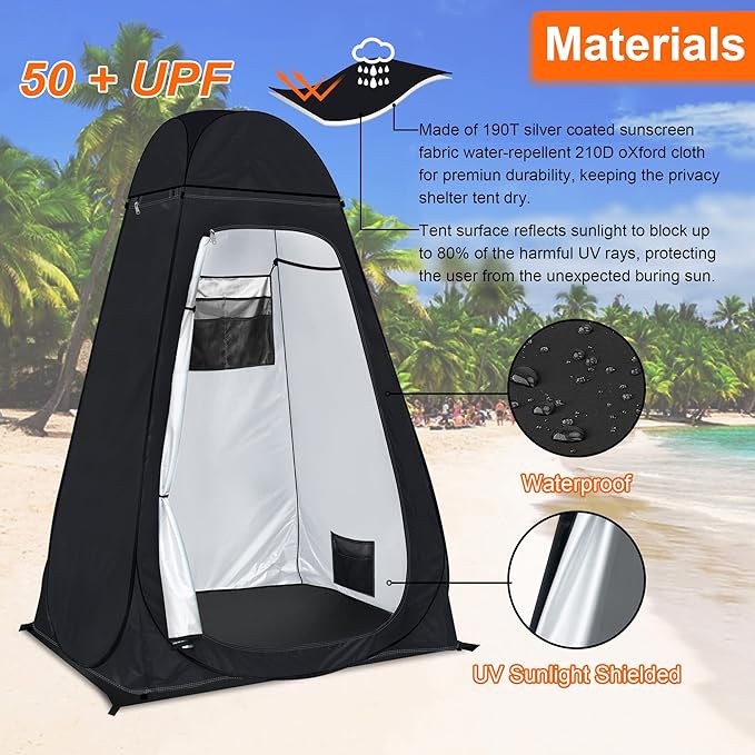 anngrowy Shower Tent Pop-Up Privacy Tent Camping Portable Toilet Tent Outdoor Camp Bathroom Changing Dressing Room Instant Privacy Shelters for Hiking Beach Picnic Fishing Potty, Extra-Tall, UPF 50+