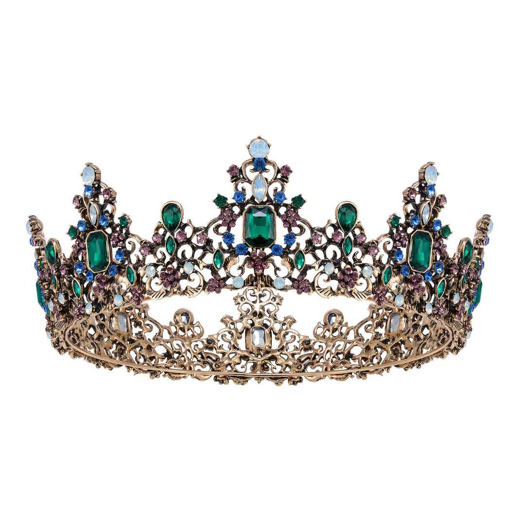 SWEETV Queen Crown for Women - Baroque Wedding Tiaras and Crowns, Jeweled Costume Tiara Princess Crown, Prom Birthday Party Halloween Hair Accessories,Green