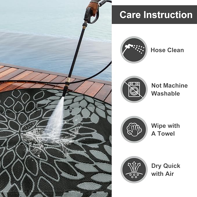 Anidaroel Round Outdoor Rugs 6' for Patio Clearance, Waterproof Reversible Tropical Plastic Straw Patio Rug, Outdoor Area Rug Floor Mat for RV Camping, Porch, Pool Deck, Balcony, Picnic(6ft)