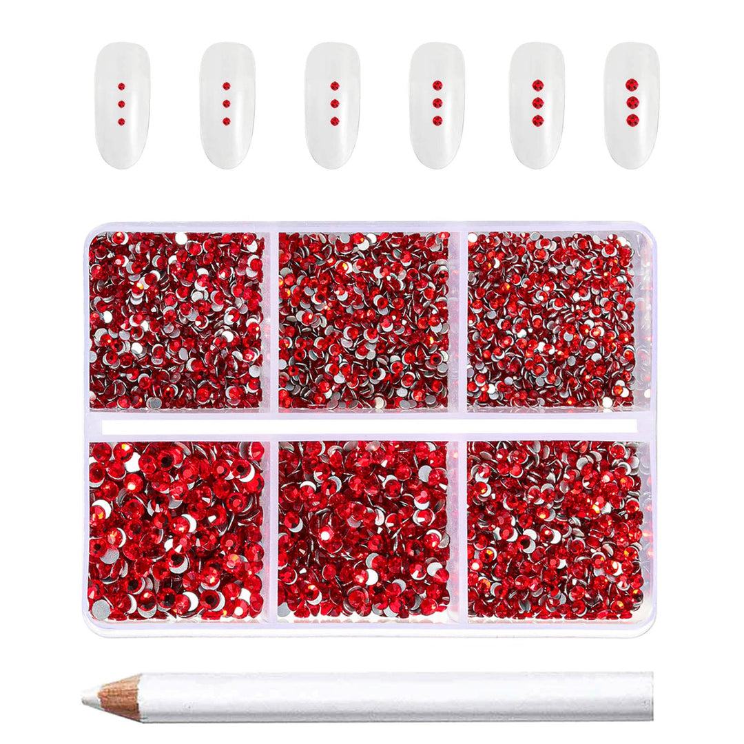 Beadsland 7200Pcs Flatback Rhinestones,Light Red Rhinestones Nail Gems Round Crystal Rhinestones For Crafts,Mixed 6 Sizes With W