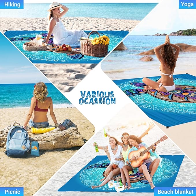 Beach Blanket Waterproof Sandproof 1-7 Adult Oversized 78 '' × 81 '' Lightweight Durable Compact Sand Free Beach Mat for Travel Camping Hiking Picnic Blanket Extra Large