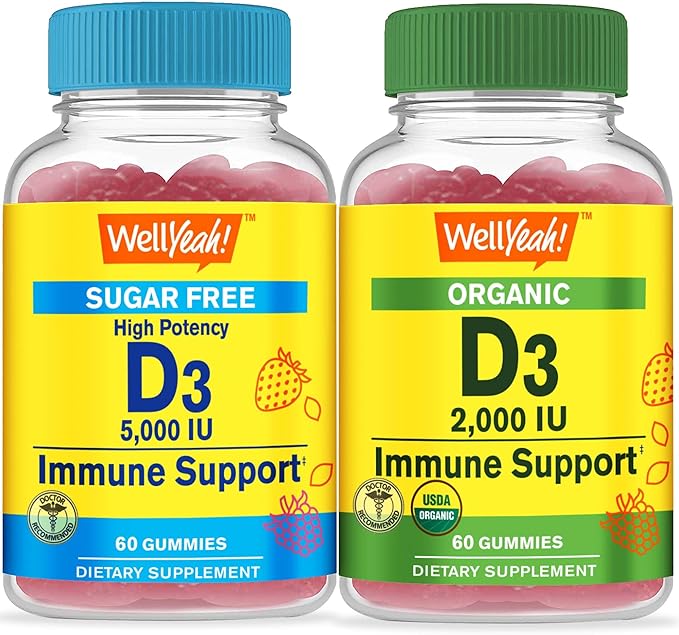 Vitamin D3 5,000 IU Sugar Free + Organic Vitamin D3, Gummies Bundle - Great Tasting, Vitamin Supplement, Gluten Free, GMO Free, Chewable Gummy