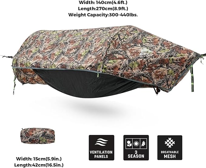 Camping Hammock Tent with Mosquito Net & RainFly, 3 in 1 Waterproof Lightweight Portable Sleeping Hammock Bug, Travel Outdoor Gear with Tree Strap Swing, for Hiking Patio Expedition