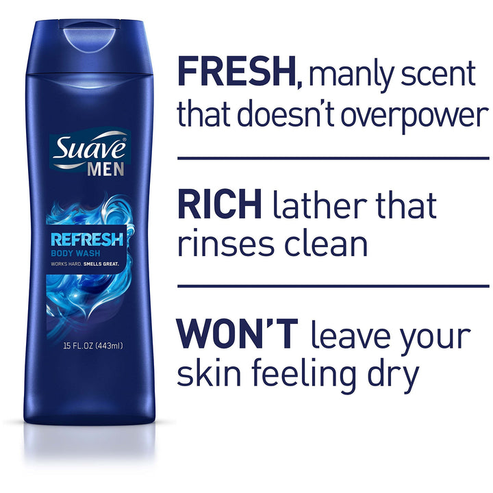 Suave Men Body Wash, Refresh, 15 Fl Oz