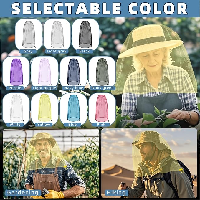 2 Pack Ultra Large Mosquito Net 42x25 Inches Mosquito Head Net Oversized Insect Netting Bug Fits Most Hats for Gardening Hiking Fishing Traveling(Yellow)