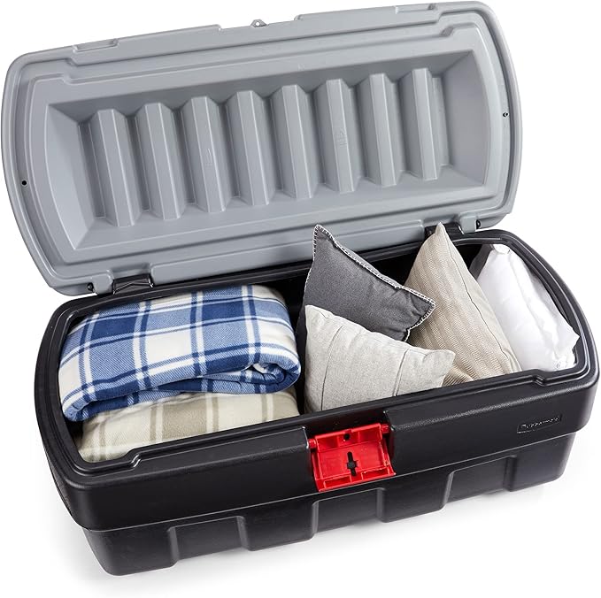 Rubbermaid 48 Gallon Black Action Packer Lockable Latch Indoor and Outdoor Storage Box Container for Home, Garage, Backyard, Single