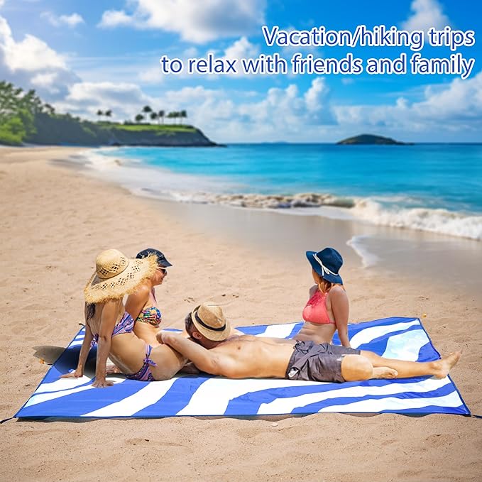 Beach Blanket Sandproof, Extra Large Beach Mat 80"*80" for 1-8 Persons,Waterproof Outdoor Picnic Blankets, Lightweight Beach Essentials for Camping,Traveling,Hiking (Dark Blue, 80"*80")