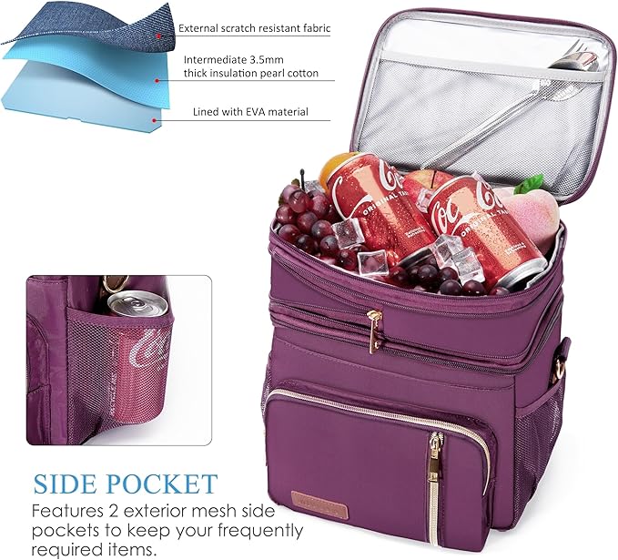 MIYCOO Lunch Bag for Women Men Double Deck Lunch Box - Leakproof Insulated Soft Large Adult Lunch Cooler Bag for Work (Purple,15L)