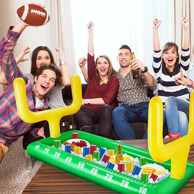 2 Pack Inflatable Football Field Cooler Football Party Drink Cooler Football Party Decor Inflatable Ice Serving Bar for Sports Party Supplies Drink Beer Food, 28 x 53 in