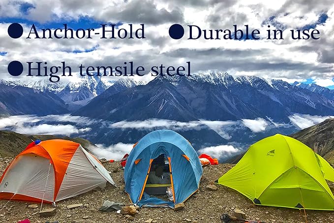 12 Pack Tent Stakes Heavy Duty Metal Tent Pegs for Camping Steel Tent Stakes 8 inch Unbreakable and Inflexible