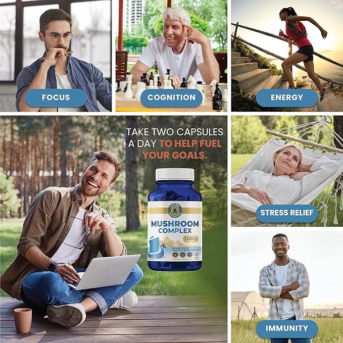 Mushroom Blend – Reishi, Lion’s Mane & Cordyceps | Supports Brain Health, Immune Function & Energy | Ideal for Mental Clarity, Endurance & Vitality | 120 Capsules