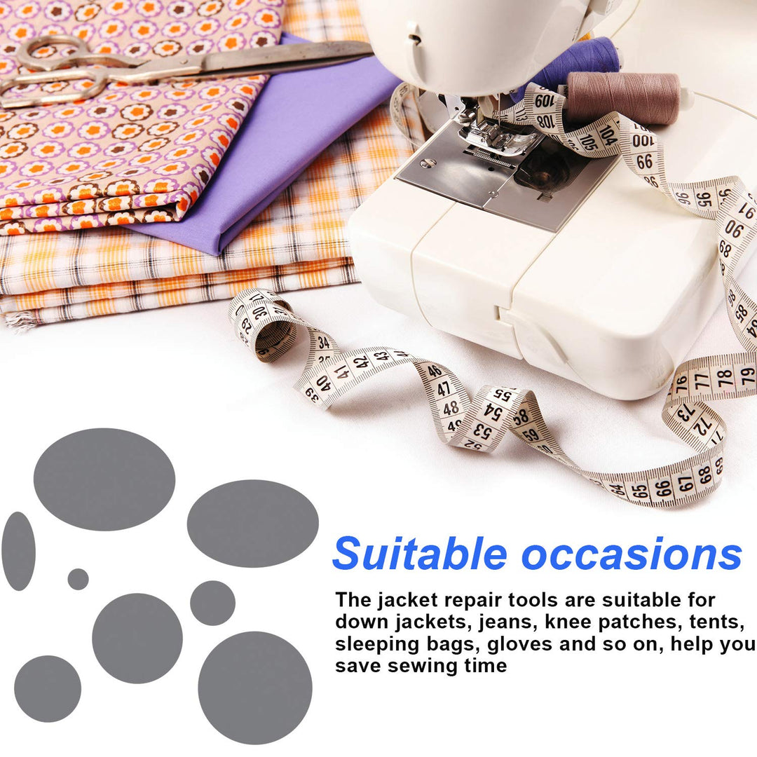 80 Pieces Down Jacket Patches Nylon Repair Tape Self-Adhesive Repair Patch with 8 Sizes for Jacket Tent Outerwear Repair, Round and Oval Shape (Dark Grey)