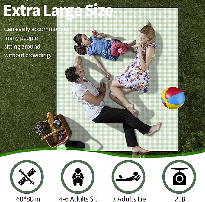 60x80'' Oversized Picnic Blanket Patio Water Proof Sand Free Lightweight Portable Beach Yoga Concert Mats Festival Family Camper Outside Must Haves Motorhome Car Trip Necessities Gift Ideas