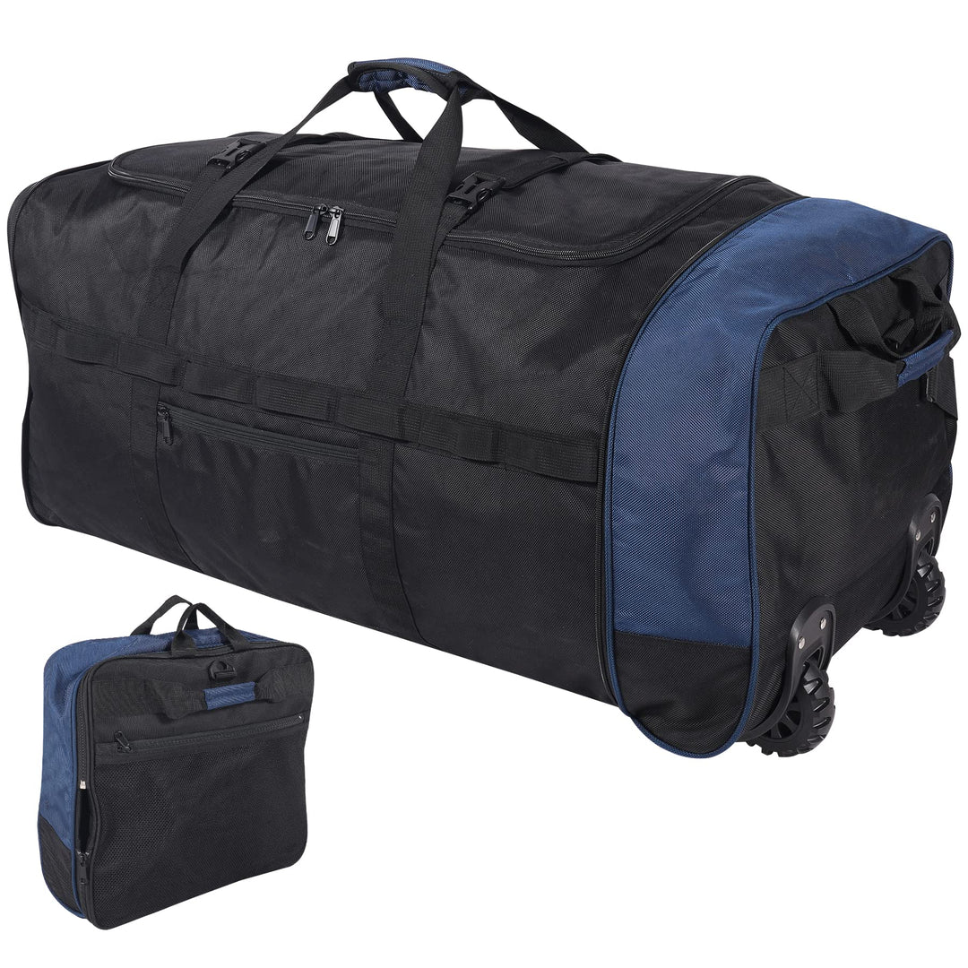 REDCAMP 85L/120L/140L Foldable Duffle Bag with Wheels, Large Travel Duffel Bag, 120l Black and Blue