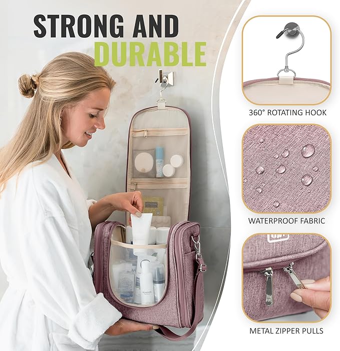 BOACAY Extra Large Hanging Travel Toiletry Bag for Women and Men, Makeup Bag, Bathroom & Shower Organizer Kit for Accessories, Cosmetics, Essentials
