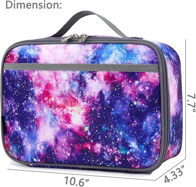 FlowFly Kids Lunch box Insulated Soft Bag Mini Cooler Back to School Thermal Meal Tote Kit for Girls, Boys,Galaxy